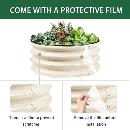 2 Pcs 2x2X1 ft Metal Galvanized Round Raised Garden Bed Kit Outdoor, Cream White Planter Garden Bed, Raised Box for Vegetables, Fruits, Flowers & Herbs