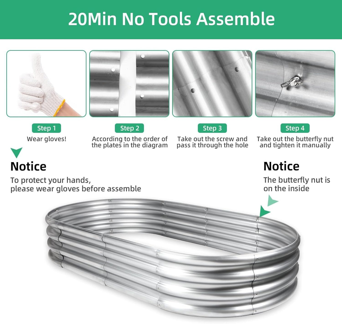 Thickening Galvanized Raised Garden Bed Kit, Tools Free Assembly Planter Box for Outdoor, Oval Larger Space Garden Bed Planter for Herbs, Vegetables, Fruits (Silvery, 6X3X1)