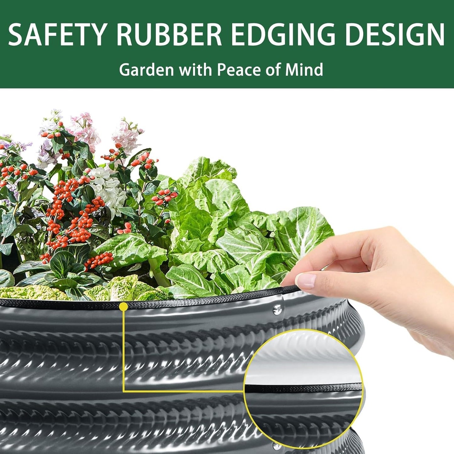 2 Pcs 2x2X1 ft Galvanized Raised Garden Bed with Embossed Leaf Vein Pattern, Light Green Metal Round Outdoor Planter Box for Vegetables, Fruits, Flowers & Herbs