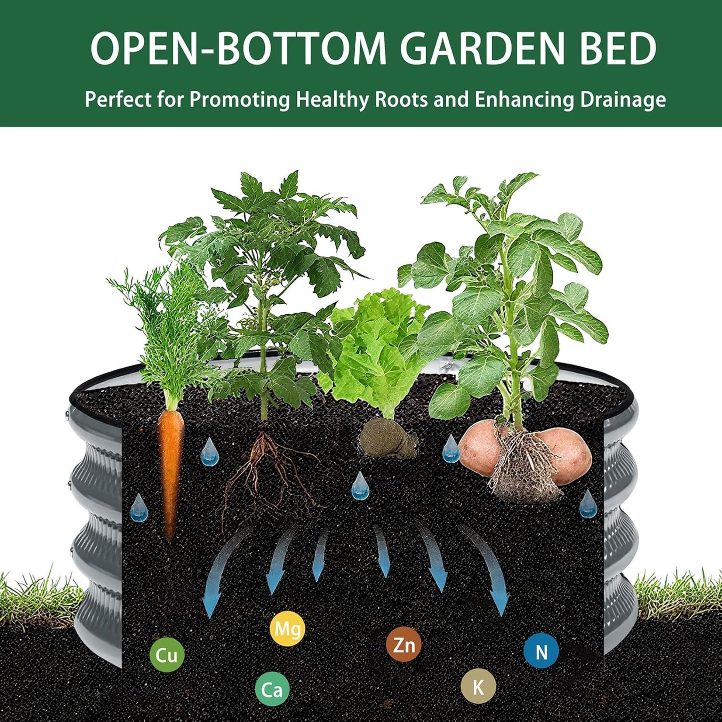 2 Pcs 2x2X1 ft Galvanized Raised Garden Bed with Embossed Leaf Vein Pattern, Light Green Metal Round Outdoor Planter Box for Vegetables, Fruits, Flowers & Herbs