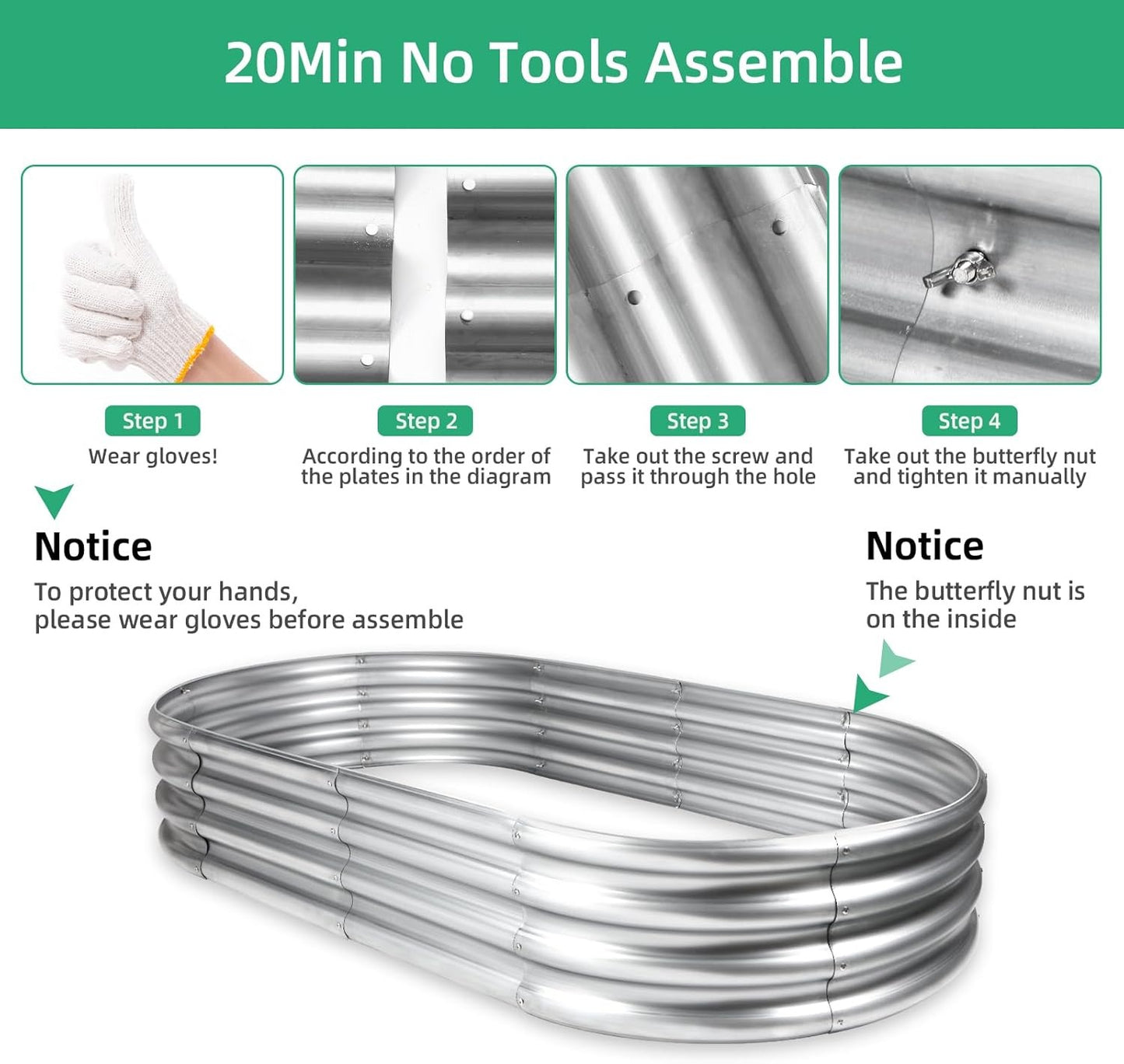 2Pcs Raised Garden Bed, Galvanized Planter Raised Garden Beds for Outdoor, 4x2x1ft