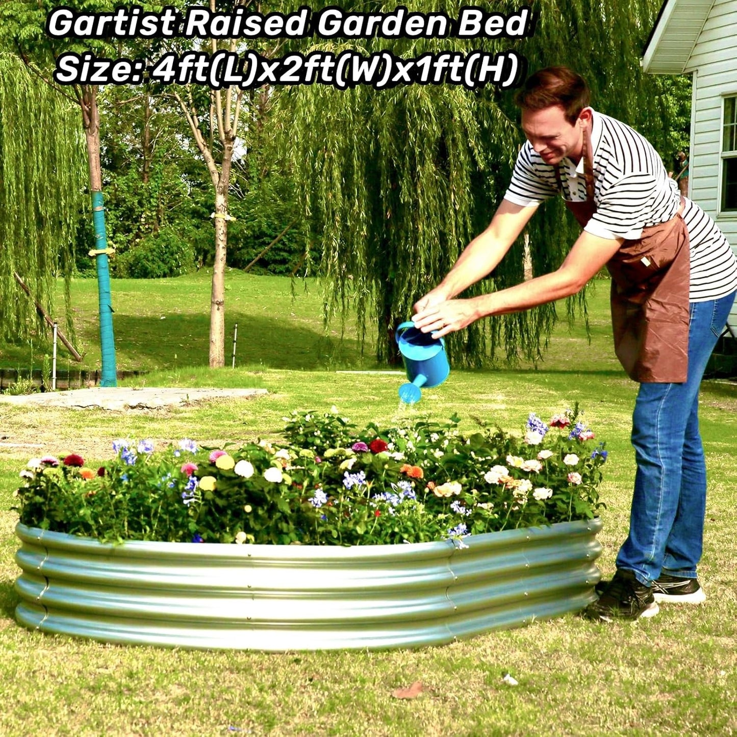 2Pcs Raised Garden Bed, Galvanized Planter Raised Garden Beds for Outdoor, 4x2x1ft