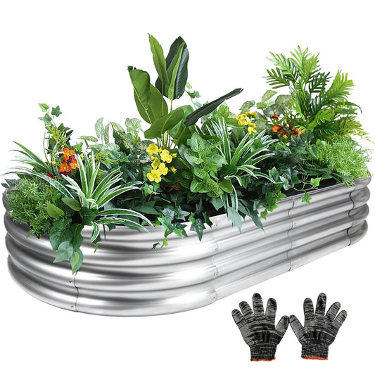 4x2x1 Ft Galvanized Raised Garden Bed with Open Bottom, Outdoor Thickening Oval Planter Box for Herbs, Vegetables, Fruits