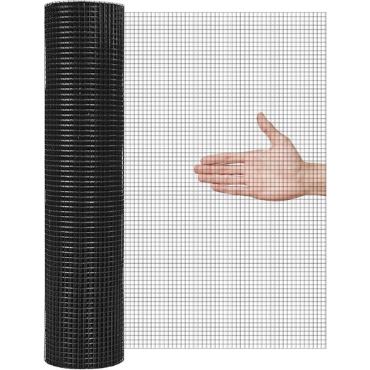 PVC Vinyl Coated Black Hardware Cloth, 19GA Chicken Wire, Rustproof & Weather-Resistant Welded Fence for Chicken Coops, Garden Protection from Rabbits, Raccons, Snakes