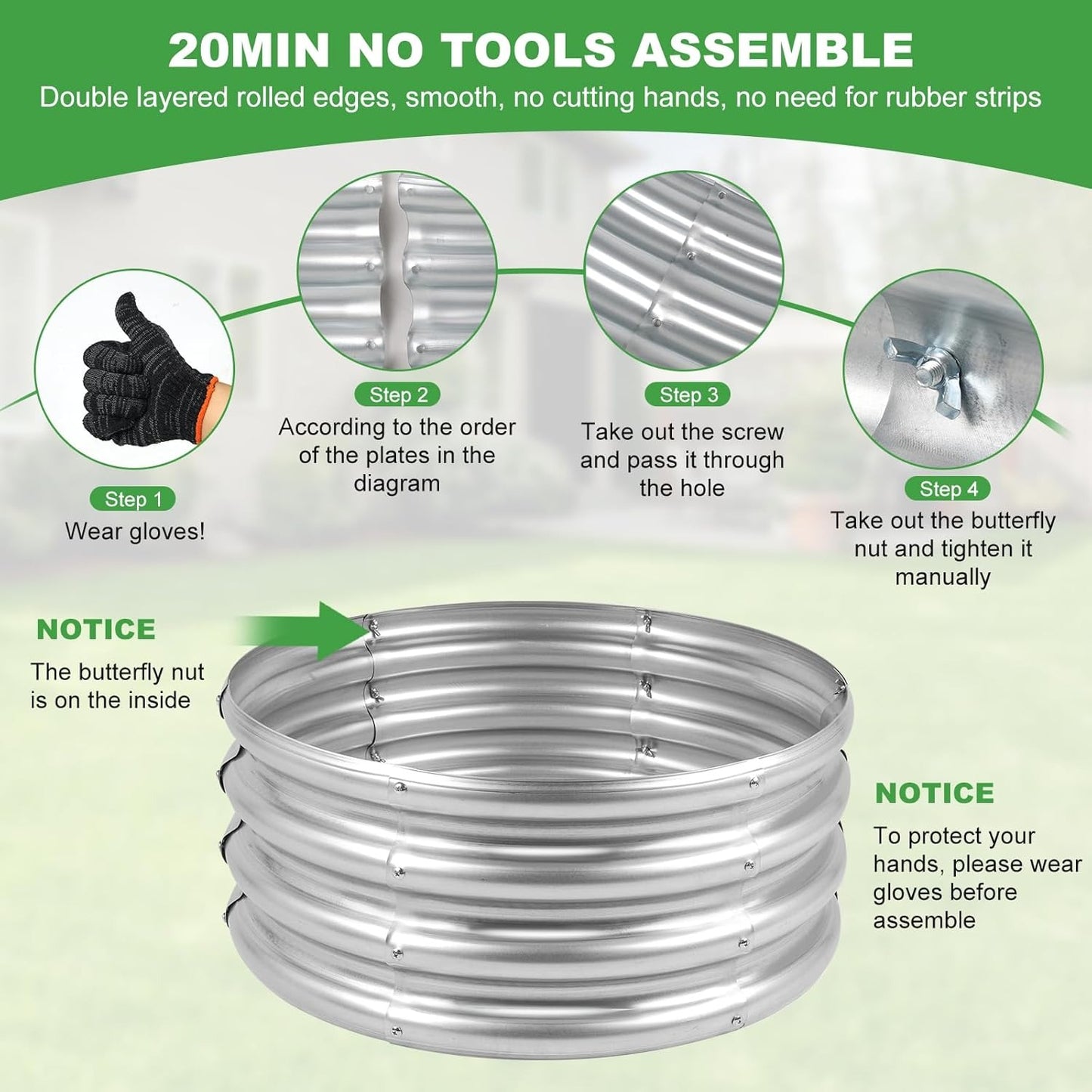 Round Raised Garden Bed 2FT, Galvanized Planter Raised Beds for Outdoor Vegetables, Flowers & Herbs, Heavy-Duty Metal Raised Garden Beds, Rust-Resistant & Easy Assembly (Silvery)
