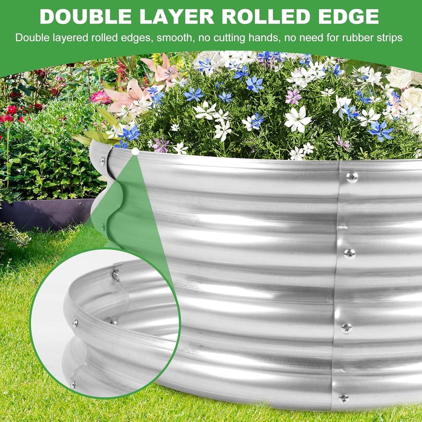 Round Raised Garden Bed 2FT, Galvanized Planter Raised Beds for Outdoor Vegetables, Flowers & Herbs, Heavy-Duty Metal Raised Garden Beds, Rust-Resistant & Easy Assembly (Silvery)