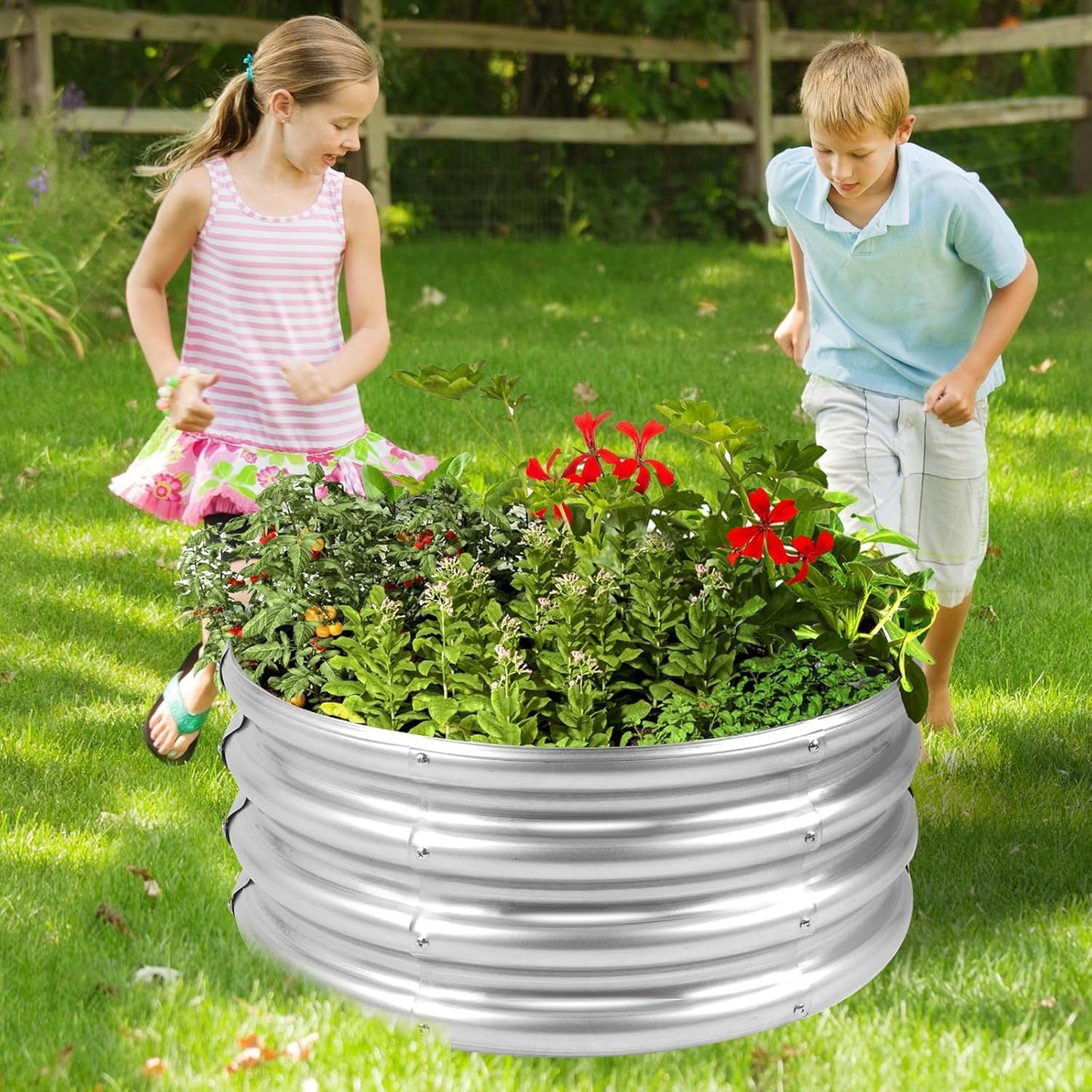 Round Raised Garden Bed 2FT, Galvanized Planter Raised Beds for Outdoor Vegetables, Flowers & Herbs, Heavy-Duty Metal Raised Garden Beds, Rust-Resistant & Easy Assembly (Silvery)