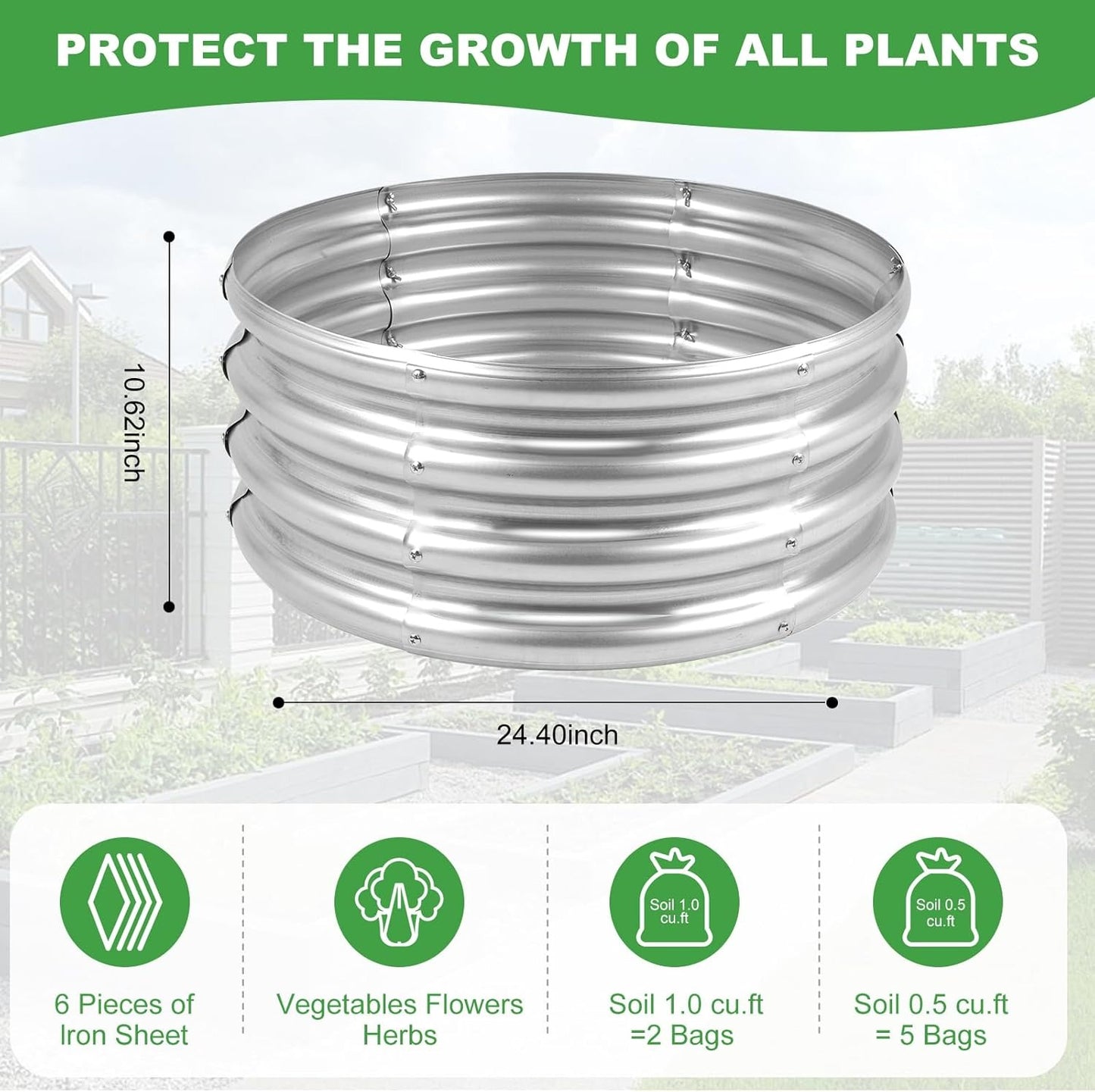 Round Raised Garden Bed 2FT, Galvanized Planter Raised Beds for Outdoor Vegetables, Flowers & Herbs, Heavy-Duty Metal Raised Garden Beds, Rust-Resistant & Easy Assembly (Silvery)