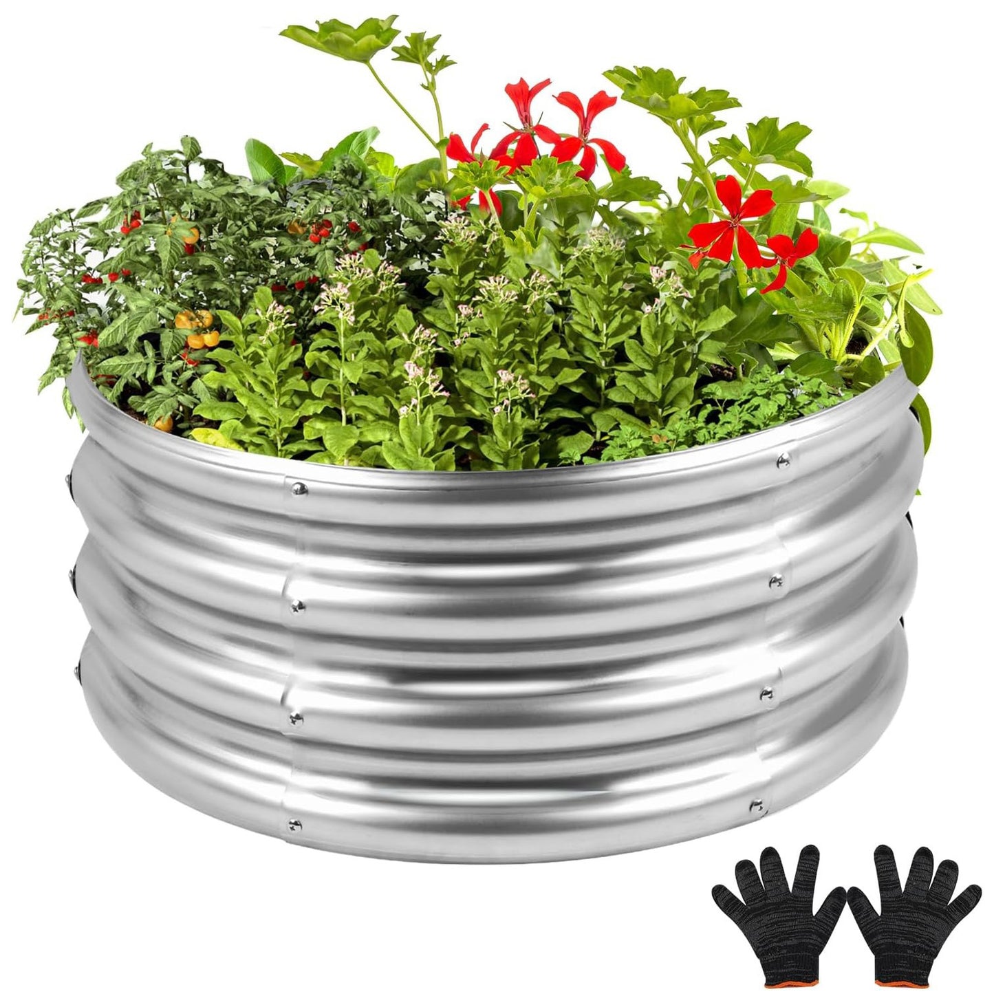 Round Raised Garden Bed 2FT, Galvanized Planter Raised Beds for Outdoor Vegetables, Flowers & Herbs, Heavy-Duty Metal Raised Garden Beds, Rust-Resistant & Easy Assembly (Silvery)