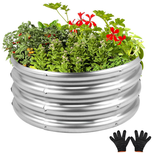 Round Raised Garden Bed 2FT, Galvanized Planter Raised Beds for Outdoor Vegetables, Flowers & Herbs, Heavy-Duty Metal Raised Garden Beds, Rust-Resistant & Easy Assembly (Silvery)