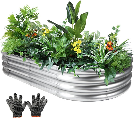 Thickening Galvanized Raised Garden Bed Kit, Tools Free Assembly Planter Box for Outdoor, Oval Larger Space Garden Bed Planter for Herbs, Vegetables, Fruits (Silvery, 6X3X1)